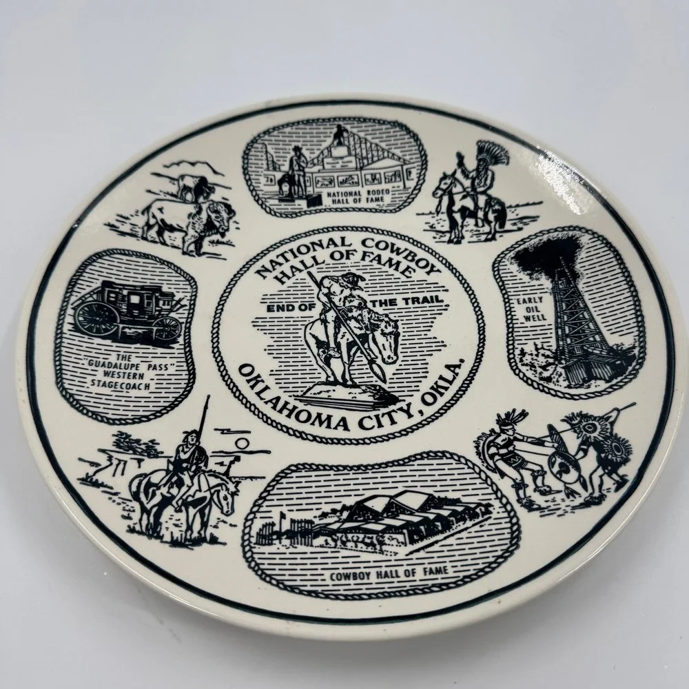 Vintage National Cowboy Hall of Fame Ironstone Plate Oklahoma City Route 66‎ 9in